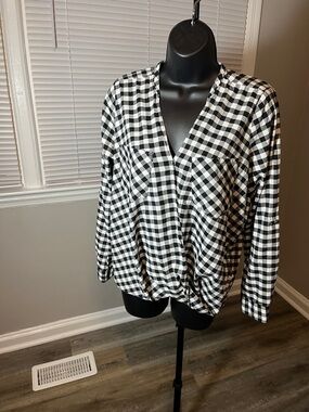 Michael Kors Black and White Gingham Button-Up Shirt